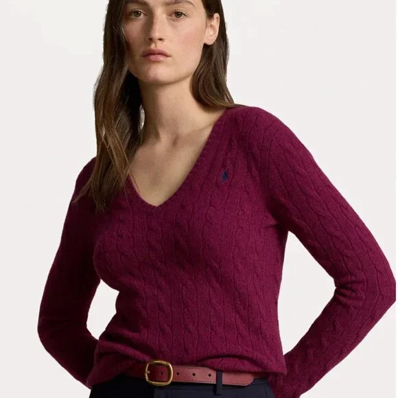 Polo Ralph Lauren Wool Cashmere Cable Knit V-Neck Sweater - Picture 1 of 5